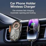 Car Phone Mount, Car Phone Mount Wireless Charger, Wireless Car Charger, Qi 15W Fast Charging Auto Clamp Mount Air Vent Phone Mount Compatible With All 4.7-7.2 Inch Devices