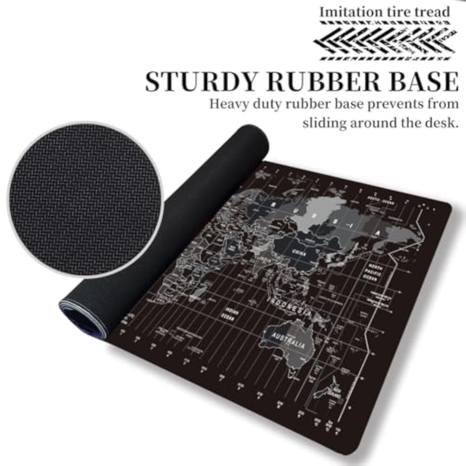 Large Keyboard Gaming Mouse Pad Black World Map Mouse Pad With Anti-Slip Rubber Base, Extended Xxl Long Gaming Mousepad Big Mouse Pads For Desk,31.5 X 11.8 Inch