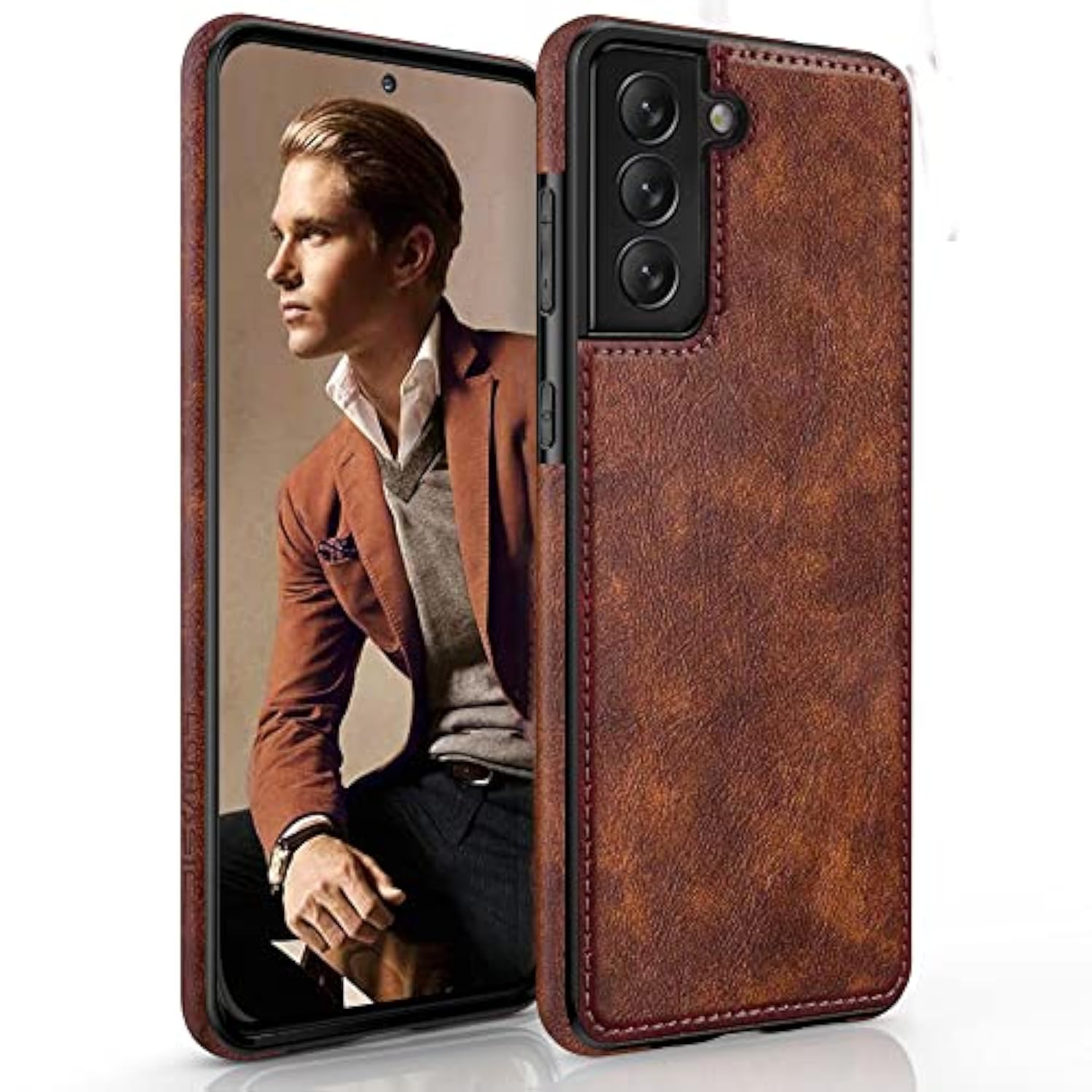 For Galaxy S22 Case 5G, Premium Leather Luxury Pu Non-Slip Grip Rugged Bumper Shockproof Full Body Protective Cover Men Women Phone Cases For Samsung Galaxy S22 (2022) 6.1 Inch - Brown