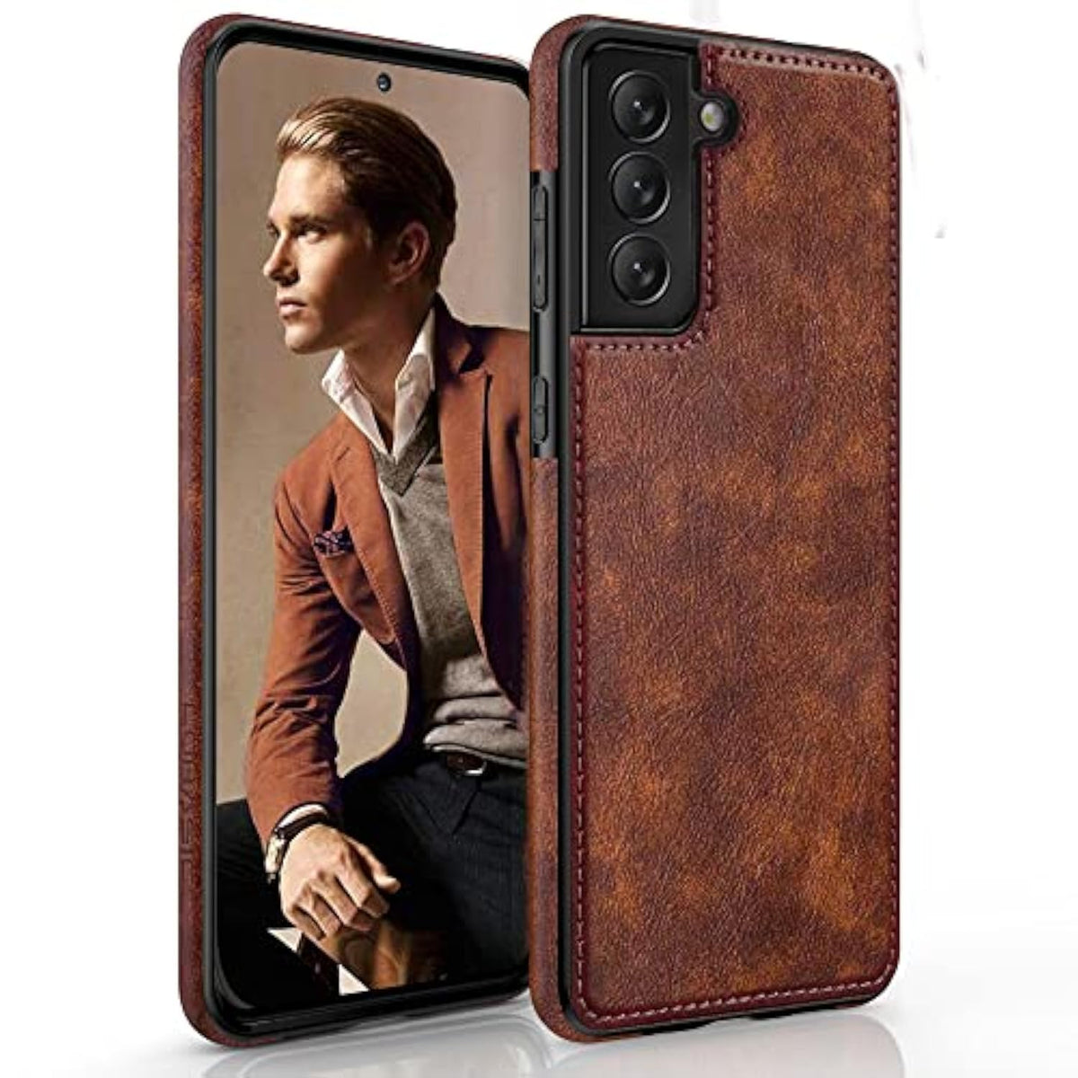 For Galaxy S22 Case 5G, Premium Leather Luxury Pu Non-Slip Grip Rugged Bumper Shockproof Full Body Protective Cover Men Women Phone Cases For Samsung Galaxy S22 (2022) 6.1 Inch - Brown