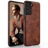 For Galaxy S22 Case 5G, Premium Leather Luxury Pu Non-Slip Grip Rugged Bumper Shockproof Full Body Protective Cover Men Women Phone Cases For Samsung Galaxy S22 (2022) 6.1 Inch - Brown