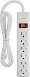 Surge Protector Power Strip 6 Outlets 600J 4FT Flat Plug Extension Cord White