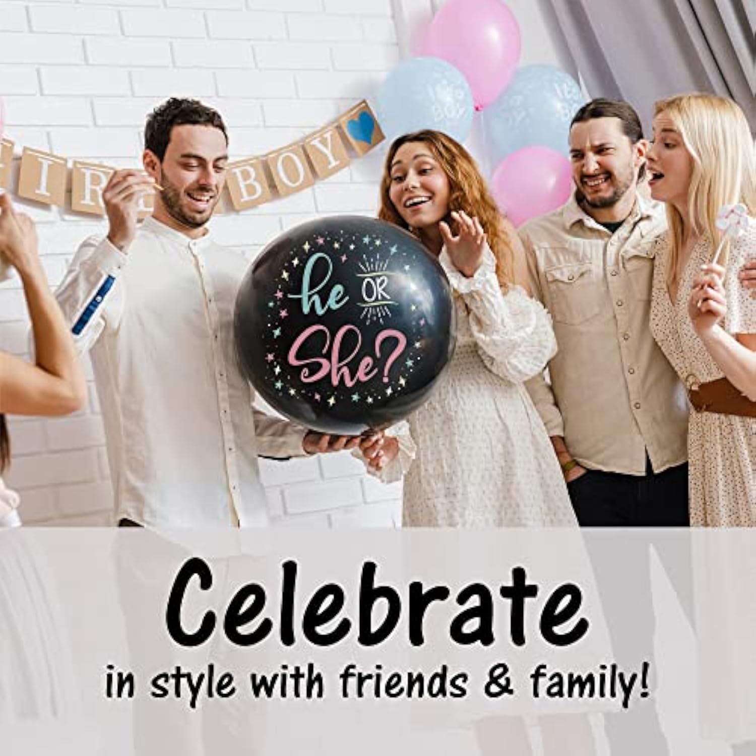 Gender Reveal Balloon - Includes Eco-Friendly Pink And Blue Confetti - 2Pcs 36" Balloon For Boy Or Girl Announcement