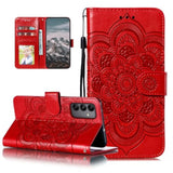 Case For Samsung Galaxy A16 4G/5G, Premium Leather Magnetic Closure Flip Wallet Phone Case With Card Holder Cash Slot Stand Function Embossed Mandala Flower Slim Shockproof Lanyard Cover - Red