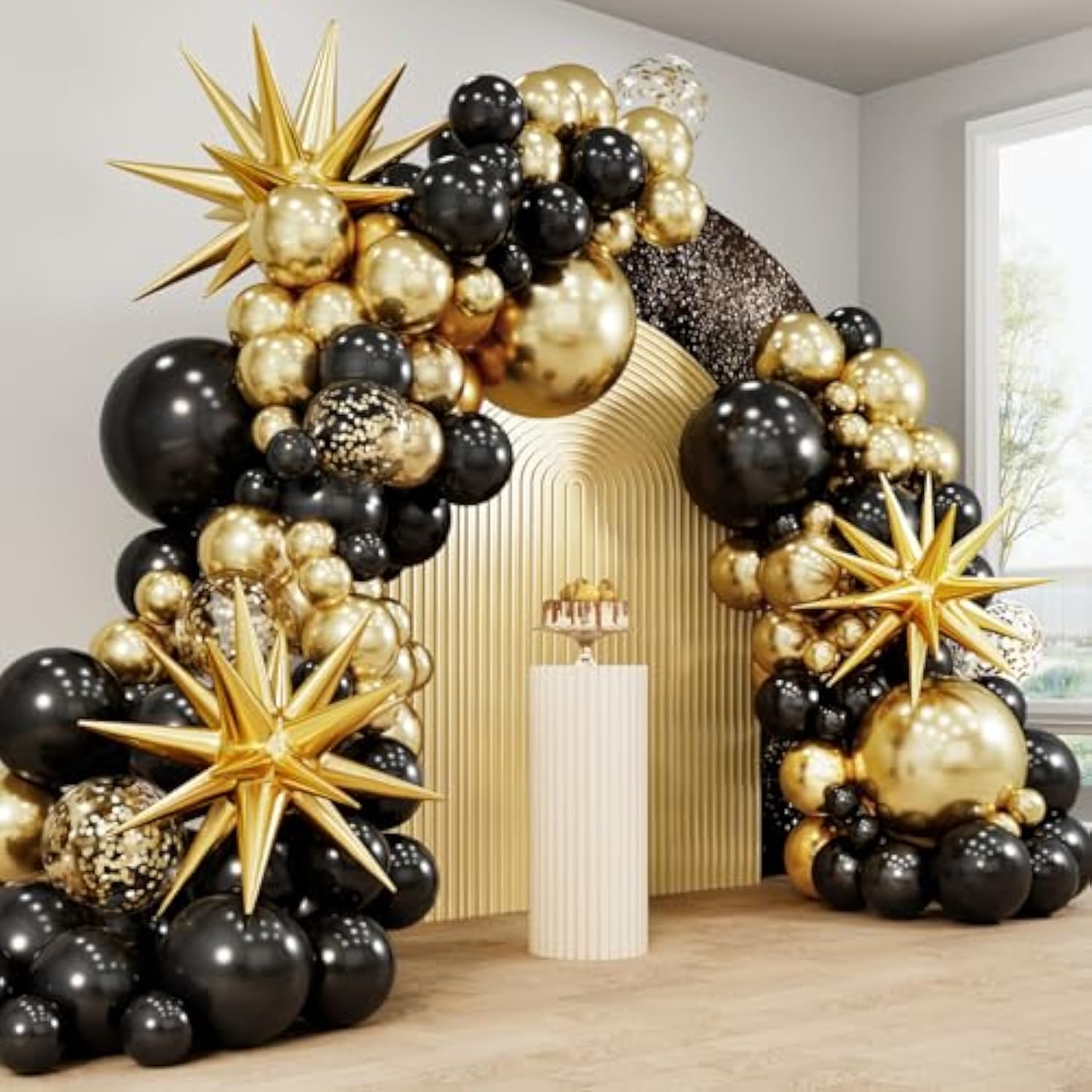 140Pcs Black Gold Balloons Set – Confetti & Star Balloons for Party Decor