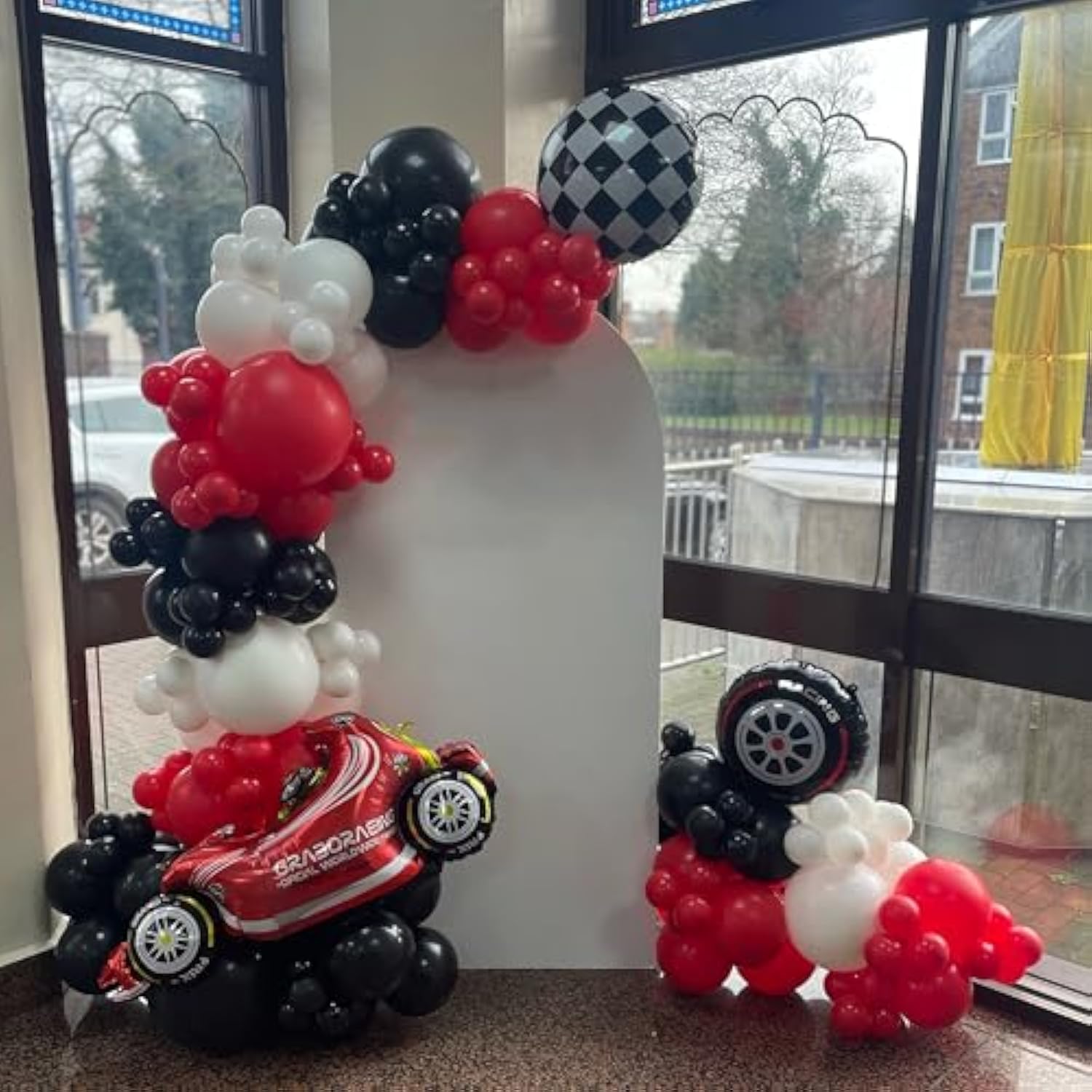 Race Car Balloon Garland Kit: Red, Black & Checkered Party Decor