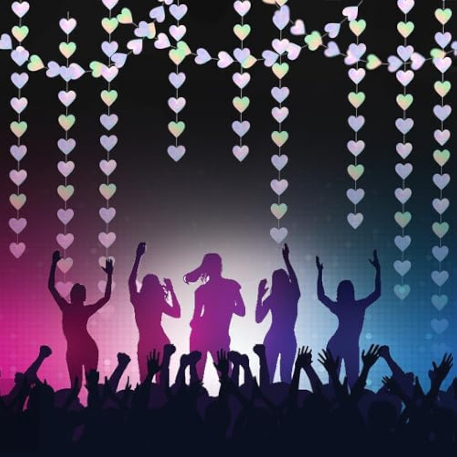 52Ft Shiny Corlorful Glitter Laser Love-Heart Garland Photo Booth Props For Girl Birthday Party Decorations Eras Themed Birthday Banner Supplies Themed Decor Eras Themed Party Decorations