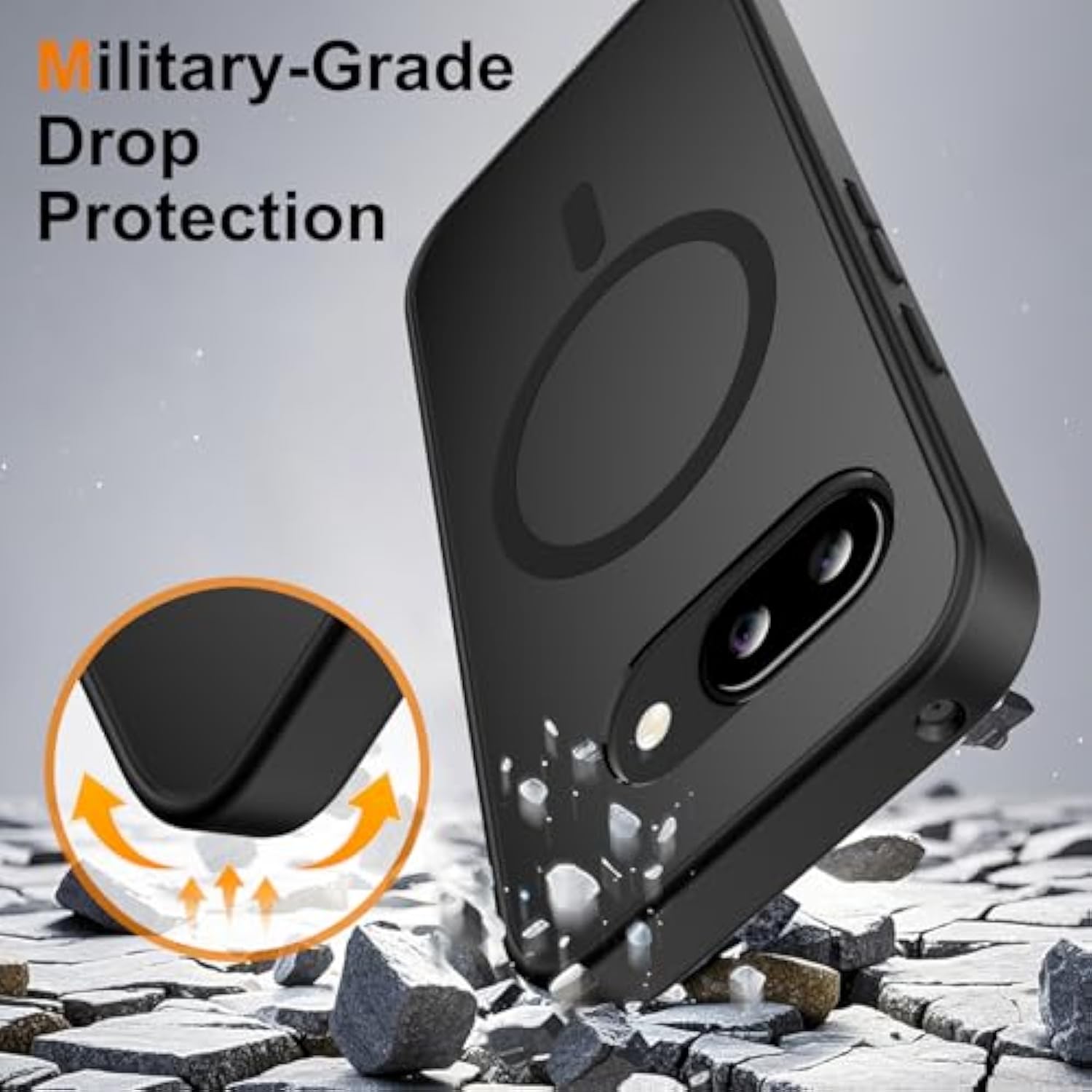 For Google Pixel 9A Case Magnetic Shockproof, [Fit For Magsafe] [Glass Screen Protector] Translucent Anti-Fingerprint Case For Google Pixel 9A (Black)