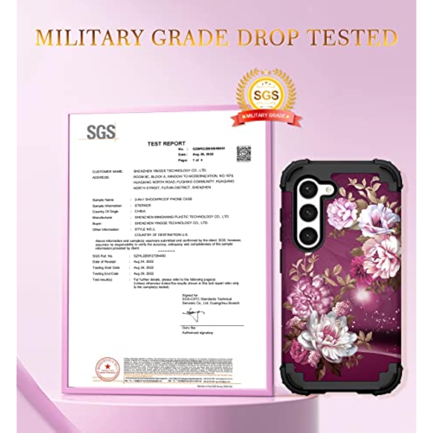 For Galaxy S23 Case, Shockproof Heavy Duty Protection Soft Silicone Rubber Bumper+Hard Plastic Hybrid Protective Case For Samsung Galaxy S23 (6.1" Display) 2023 - Royal Purple Flowers