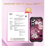 For Galaxy S23 Case, Shockproof Heavy Duty Protection Soft Silicone Rubber Bumper+Hard Plastic Hybrid Protective Case For Samsung Galaxy S23 (6.1" Display) 2023 - Royal Purple Flowers