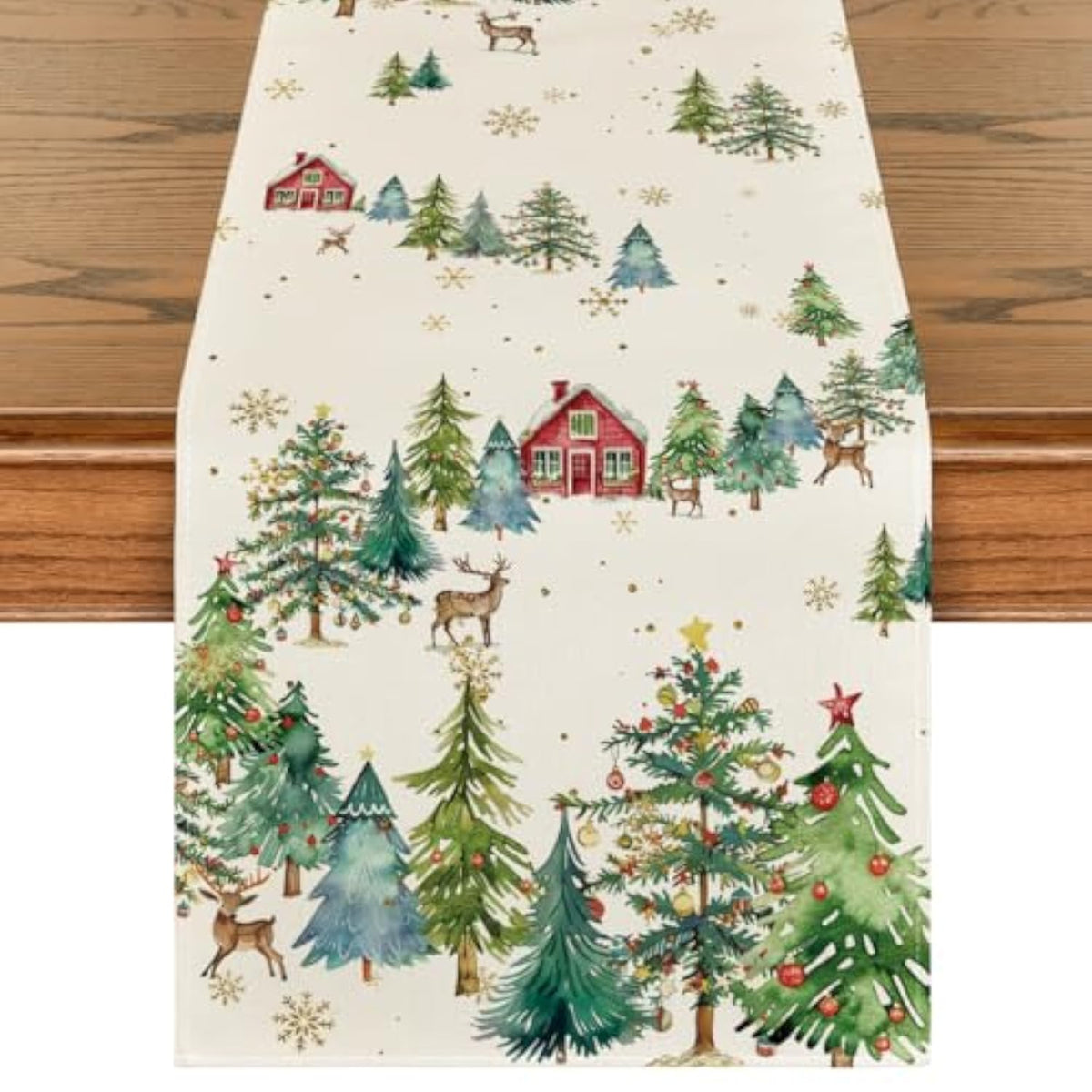 Xmas Trees Silhouette Christmas Table Runner, Seasonal Winter Kitchen Dining Table Decoration For Home Party Decor 13X72 Inch