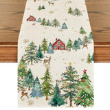 Xmas Trees Silhouette Christmas Table Runner, Seasonal Winter Kitchen Dining Table Decoration For Home Party Decor 13X72 Inch