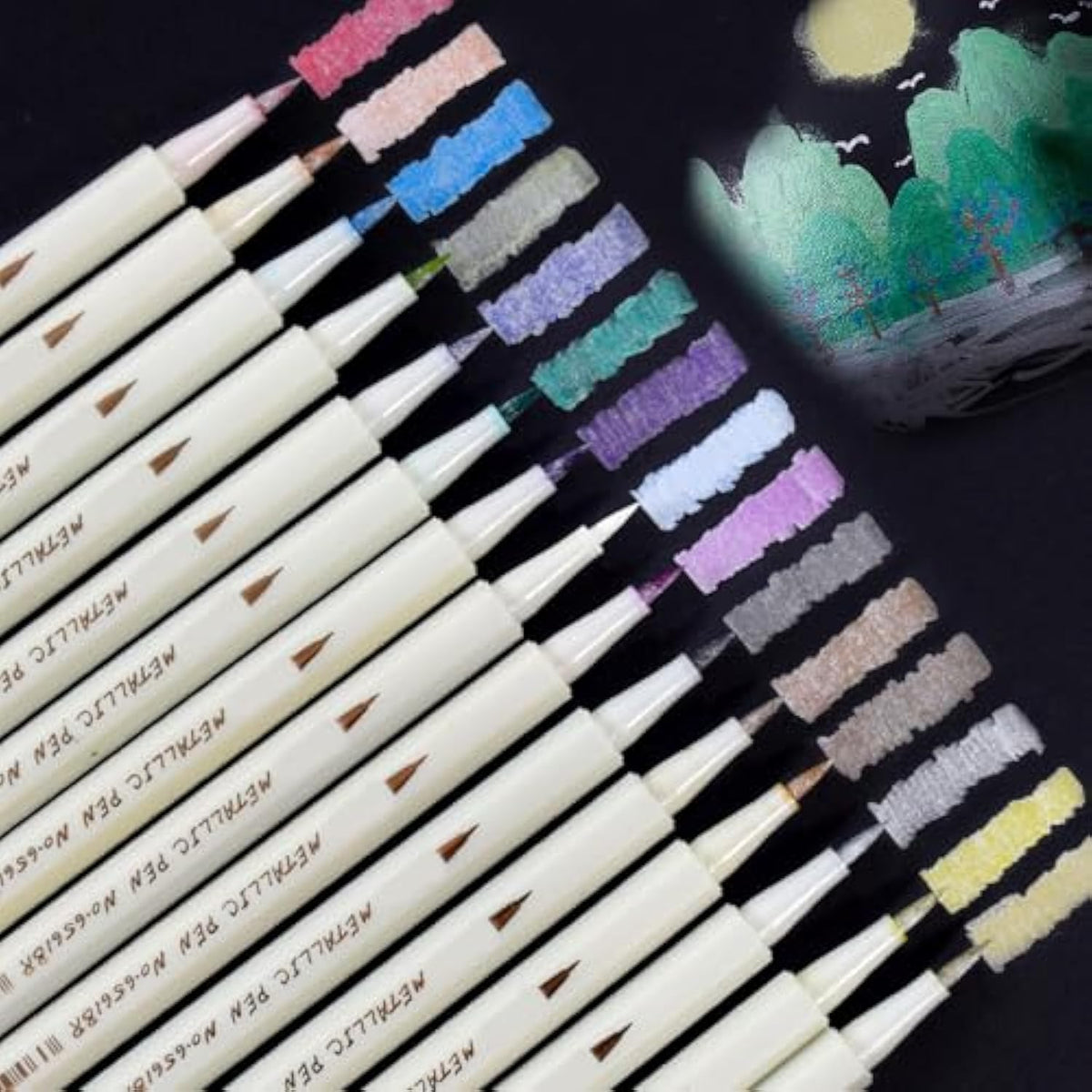Metallic Brush Markers,15 Colors Metallic Marker Pens, Brush Tip Art Pen For Black Paper Ceramic Diy Album Adult Colouring Book Scrapbook Craft Supplies Christmas