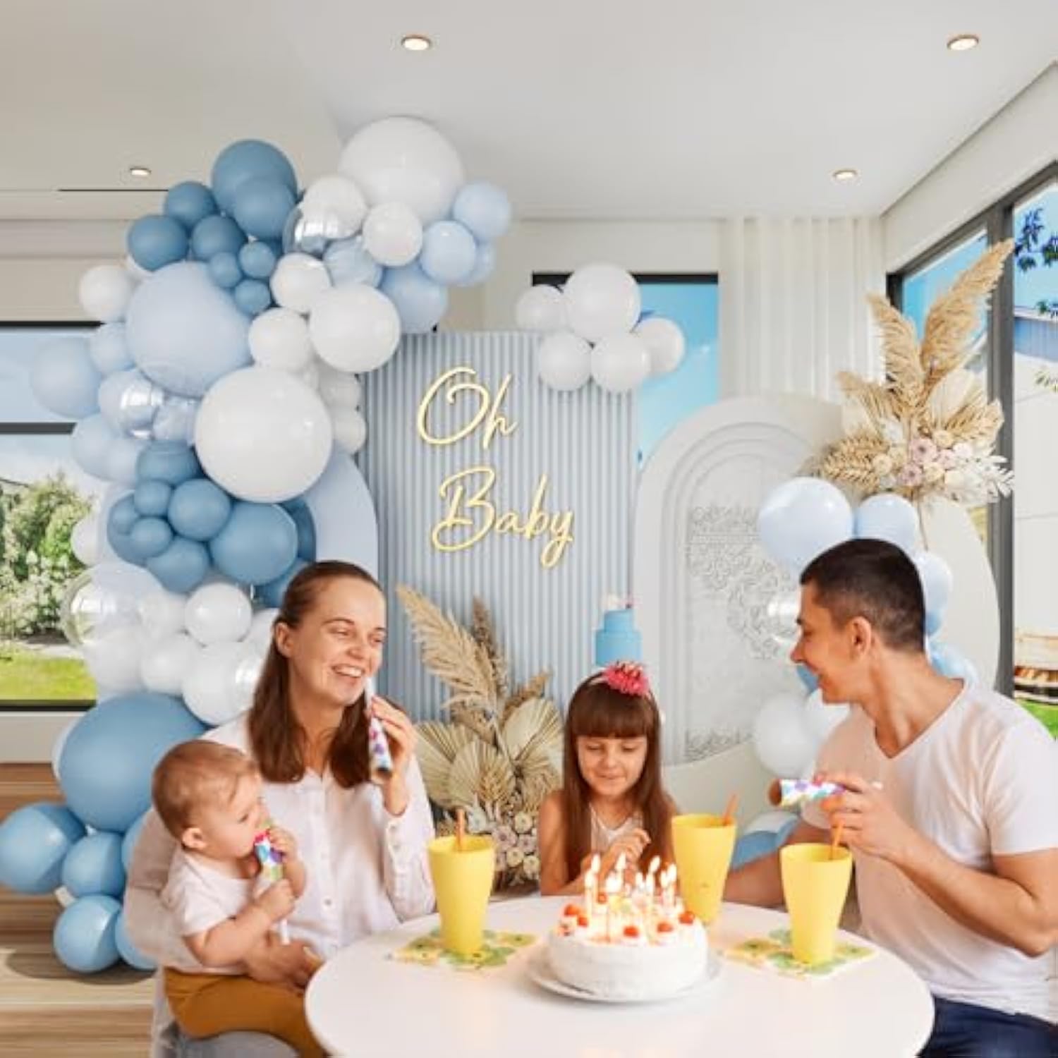 Dusty Blue Balloon Arch Kit, Light Blue & White Balloon Garland for Baby Shower