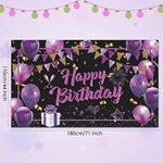 Purple Happy Birthday Banner - Black Gold Party Decorations Large Sign Shiny Backdrop Photo Booth Background For Women Girls 71 X 44 Inch