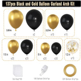137pcs Black Gold Balloons Metallic Confetti Party Decorations