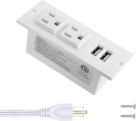 Recessed Power Strip with 2 Outlets and 2 USB Ports for Desk Table Furniture