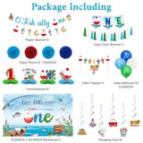 Ofishally One Birthday Decorations - Our Little Man Is Ofishally Turning One Backdrop, Banner, Hanging Swirls, Paper Pom Poms, Honeycomb And Balloons For Boy 1St Birthday Party Supplies