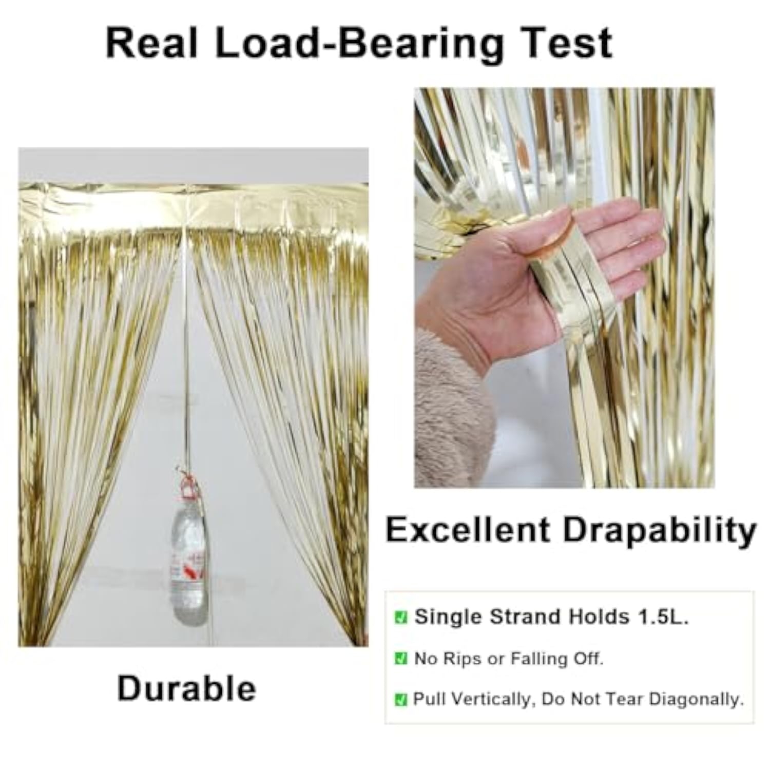 2 Pack Thickened Light Gold Metallic Foil Fringe Curtains Streamer Rip Resistant Shimmer Tinsel Photo Booth Backdrop For Birthday Wedding Christmas Bachelorette Party Decorations 3.28Ft X 6.56Ft