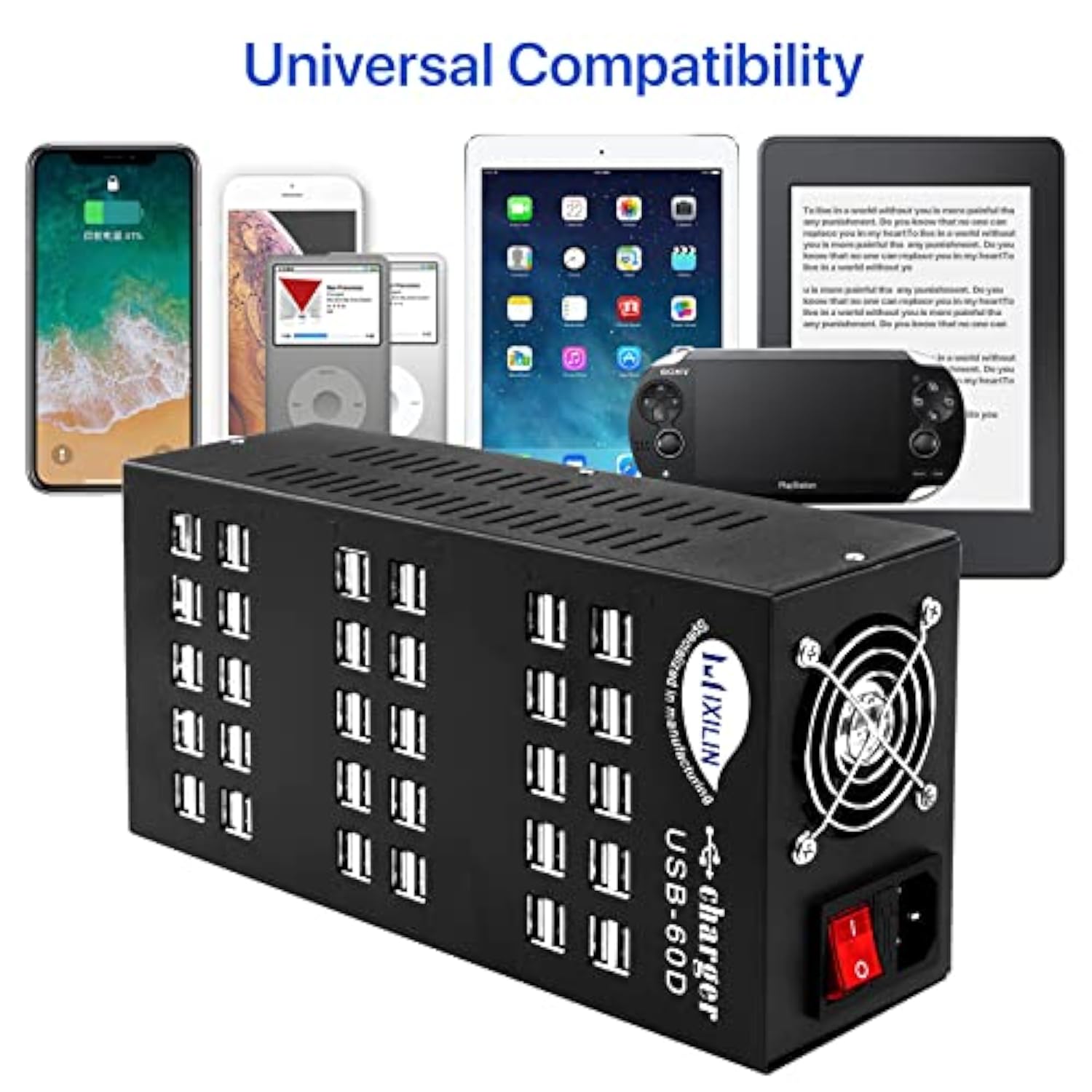 Usb Charging Station, 60 Port 300W/60A,Intelligent Protection,Multiport Usb Charger Station For Smartphone Tablets School Hotel