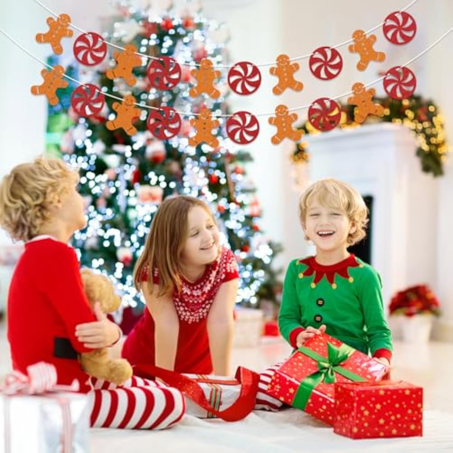 Peppermint Gingerbread Man Garland Christmas Hanging Decorations Gingerbread Winter Holiday Decor Peppermint Christmas Decorations New Year Xmas Holiday Party Supplies