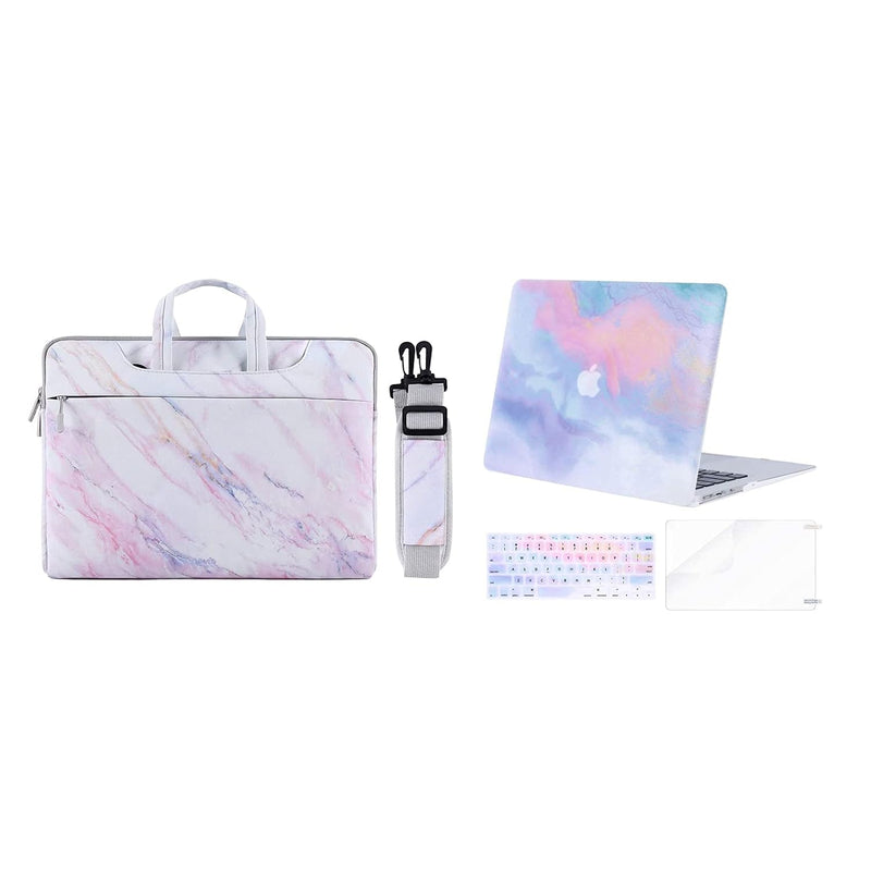 MOSISO Plastic Colorful Clouds Hard Shell & Canvas Cross Grain Marble Shoulder