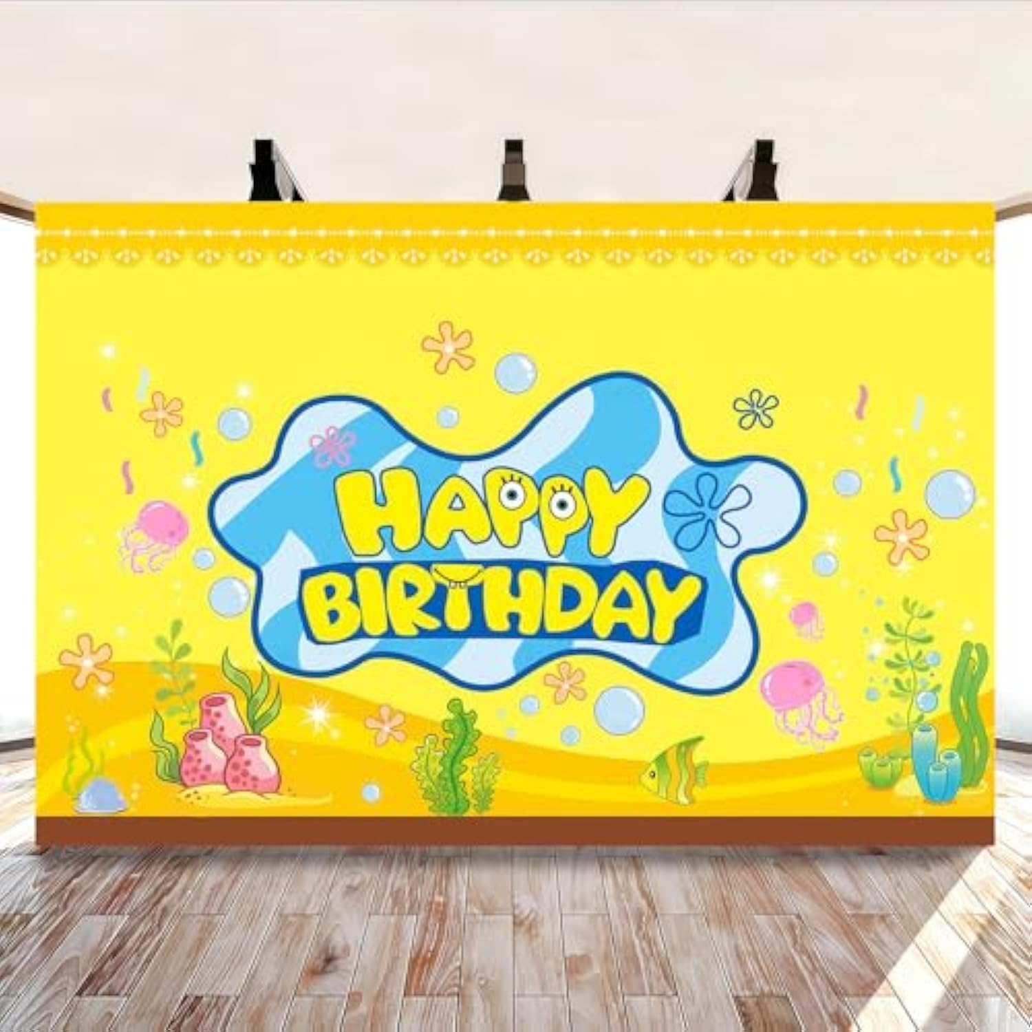 Cartoon Birthday Decorations, Yellow Banner For Birthday Party Backdrop, Photo Background Wall Decor Party Supplies