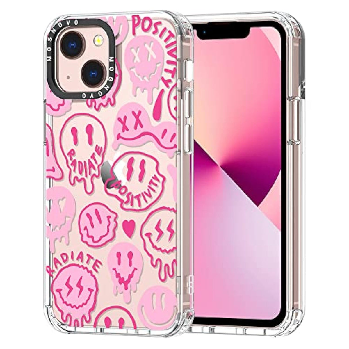 Case For Iphone 13, [Buffertech 6.6Ft -Grade Drop Protection] [Anti Peel Off Tech] Clear Tpu Bumper Phone Case Cover Design - Pink Dripping Smiles