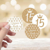 White And Gold Quinceañera Party Favor Labels, Mis Quince Años Sweet 15 Birthday Party - 40 Count