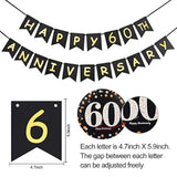 60Th Anniversary Decorations Kit - Gold Glitter Happy Anniversary Banner, 9Pcs Sparkling Hanging Swirl, 6Pcs Poms - For 60Th Wedding Party Decorations