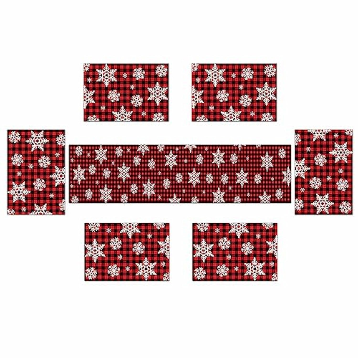 Merry Christmas Table Runner And Place Mats Set Of 6 Black And Red Buffalo Check Xmas Linen Dining Mat Sets Washable Snowflake Tabletop For Home Table Decorations 70 Inches Long