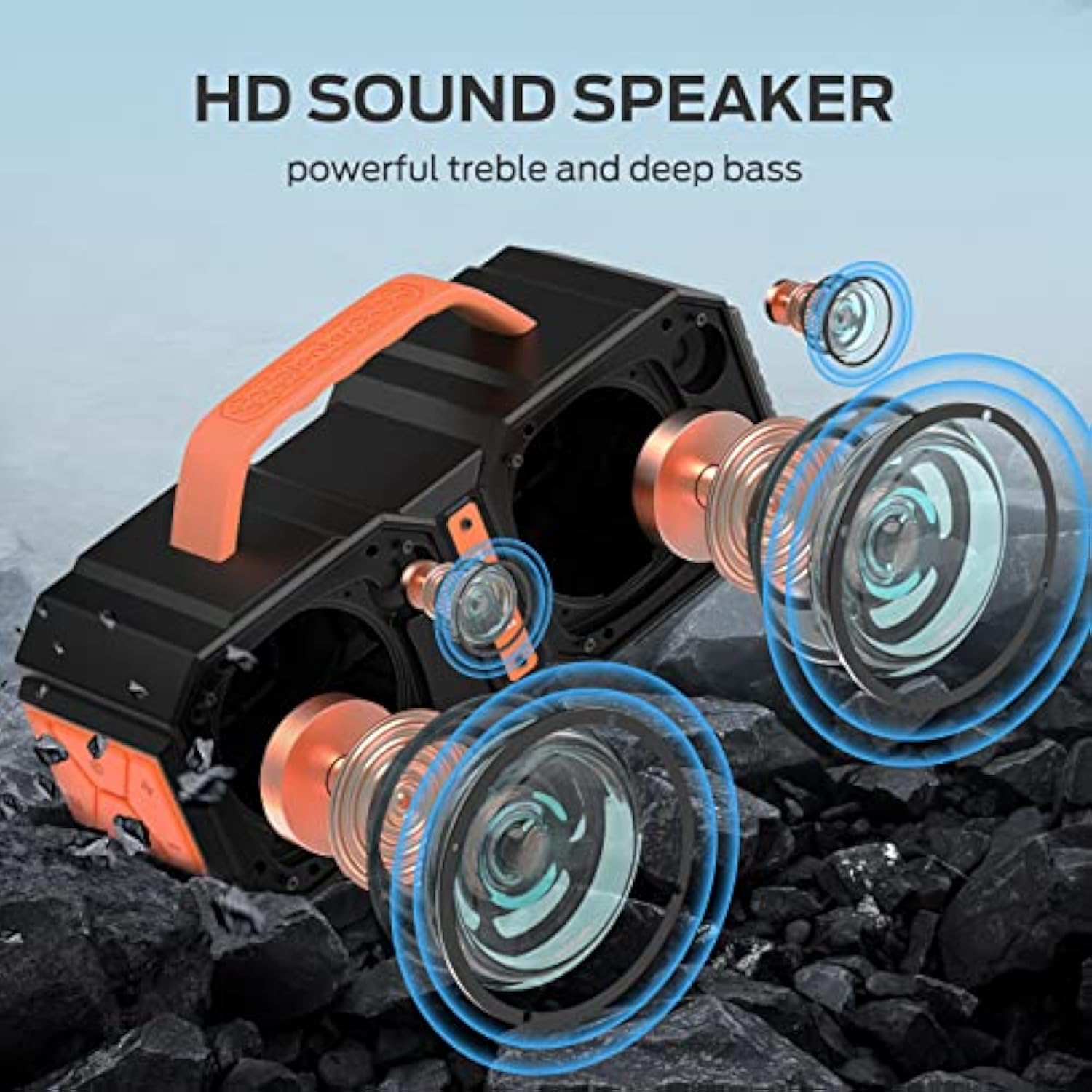 Bluetooth Speaker, Shock Portable Bluetooth Speaker, Bluetooth 5.3, Waterproof, Wireless Speakers, 60W Super Power, Outdoor Speaker, Black(New Model)