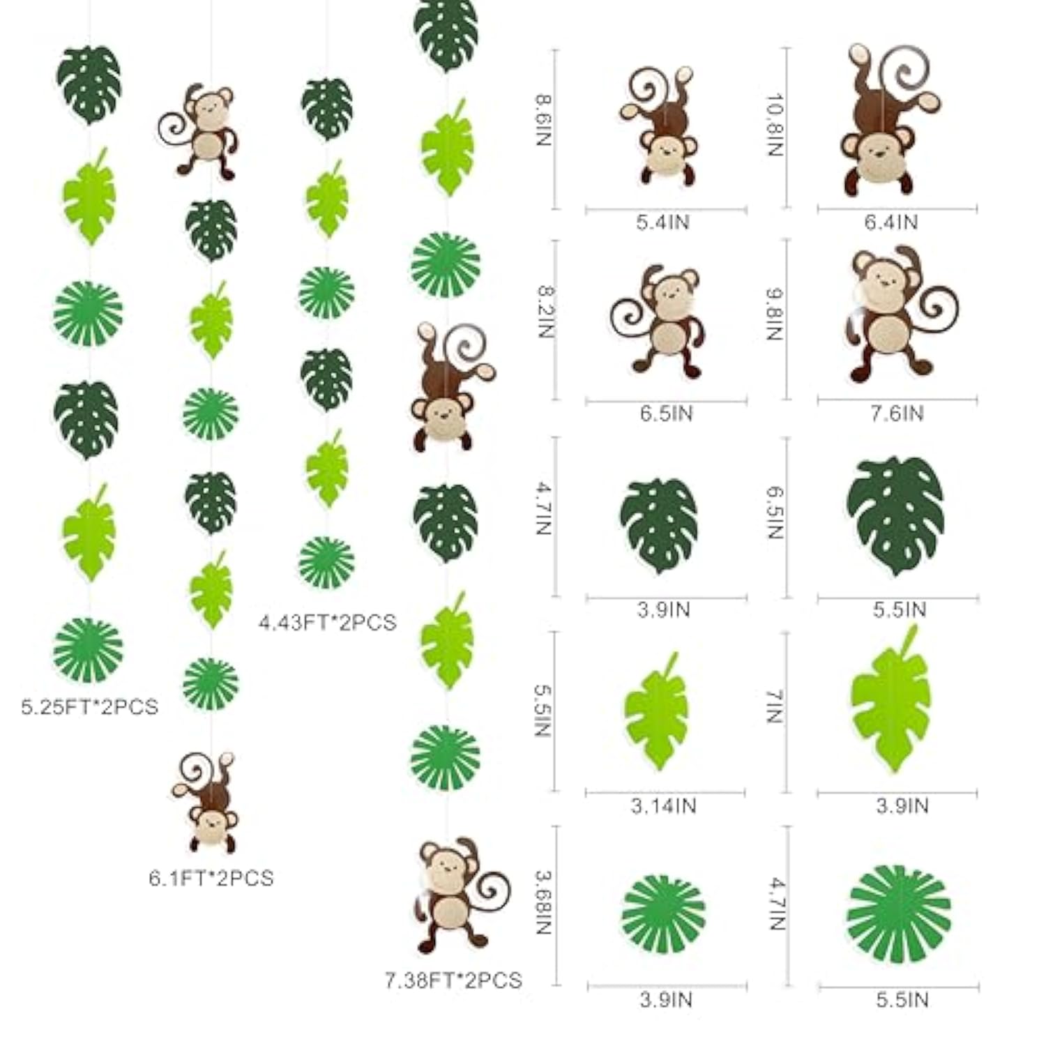 Monkey Palm Leaves Cutouts Garland Jungle Party Decorations Monkeys Hanging Wall Decorations For Kids Wild One Birthday Tropical Jungle Safari Animal Party Banner Backdrop For Boys Baby Shower Decor