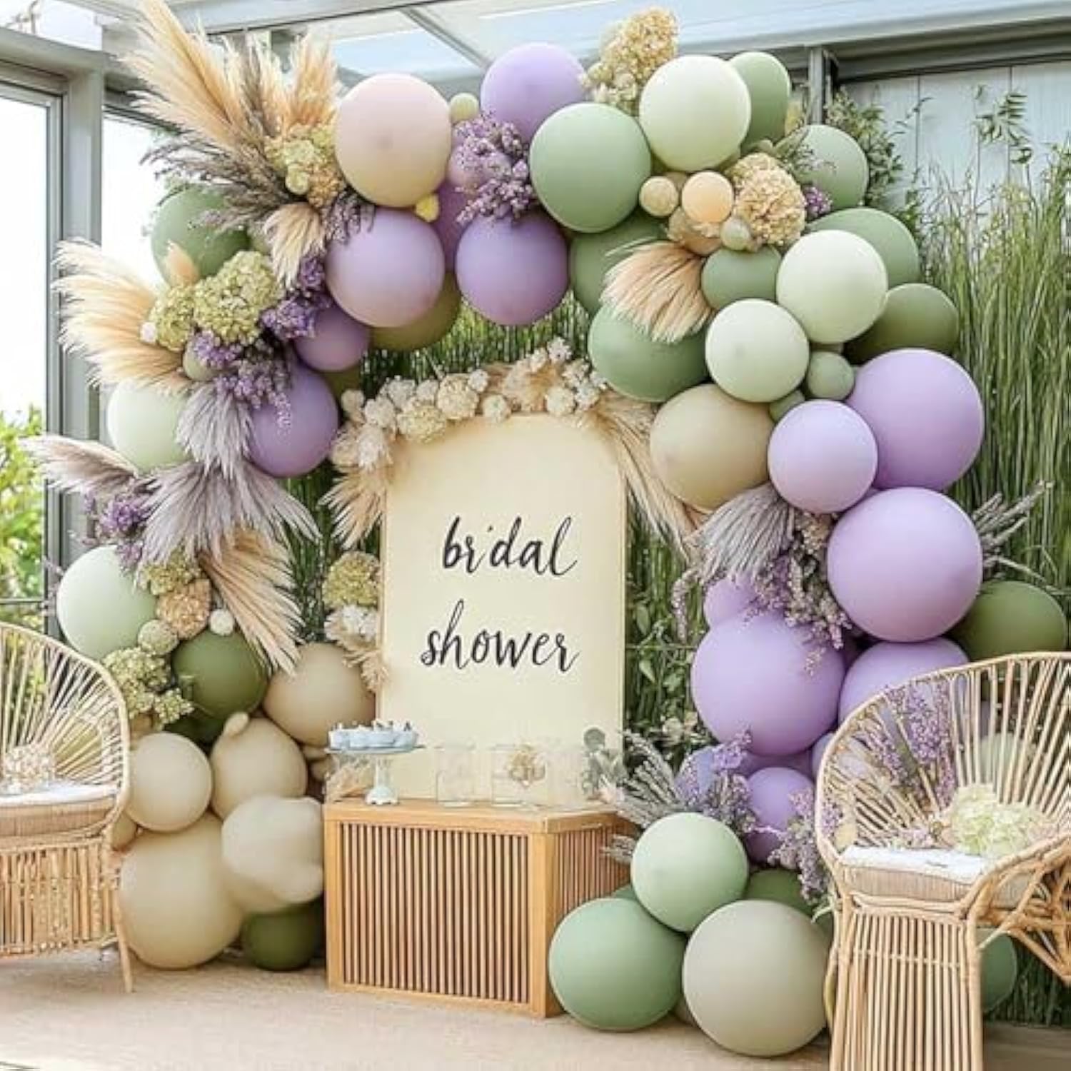 Dusty Green Purple Balloon Arch Garland Double Stuffed Pastel Light Lavender Oilve White Sand Balloon Kit For Neutral Baby Shower Birthday Wedding Summer Party Decoration