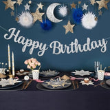 Silver Happy Birthday Banner, Pre-Strung Glitter Silver Birthday Sign, 10 Feet, No Diy, Happy Birthday Garland For Women Men Birthday Party Decorations Supplies