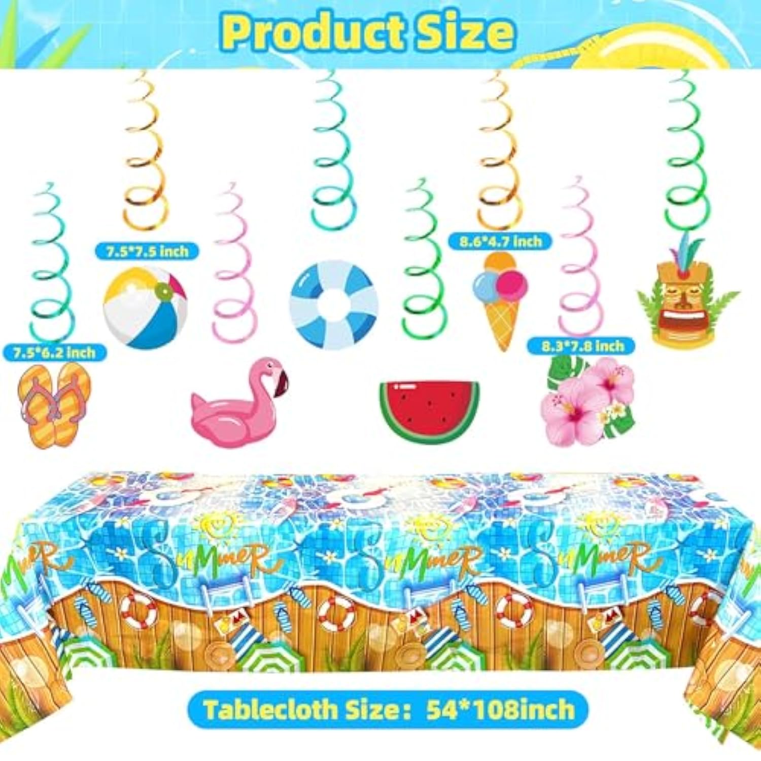 Summer Pool Party Decorations Beach Theme Banner, Tablecloth, & Balloons