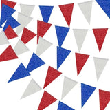 Patriotic Pennant Banner Red Blue Silver/White Triangle Flag Bunting Banner Patriotic Decorations Glitter Paper Garlands For 4Th Of July Independence Day Party Decorations Supplies 40 Feet