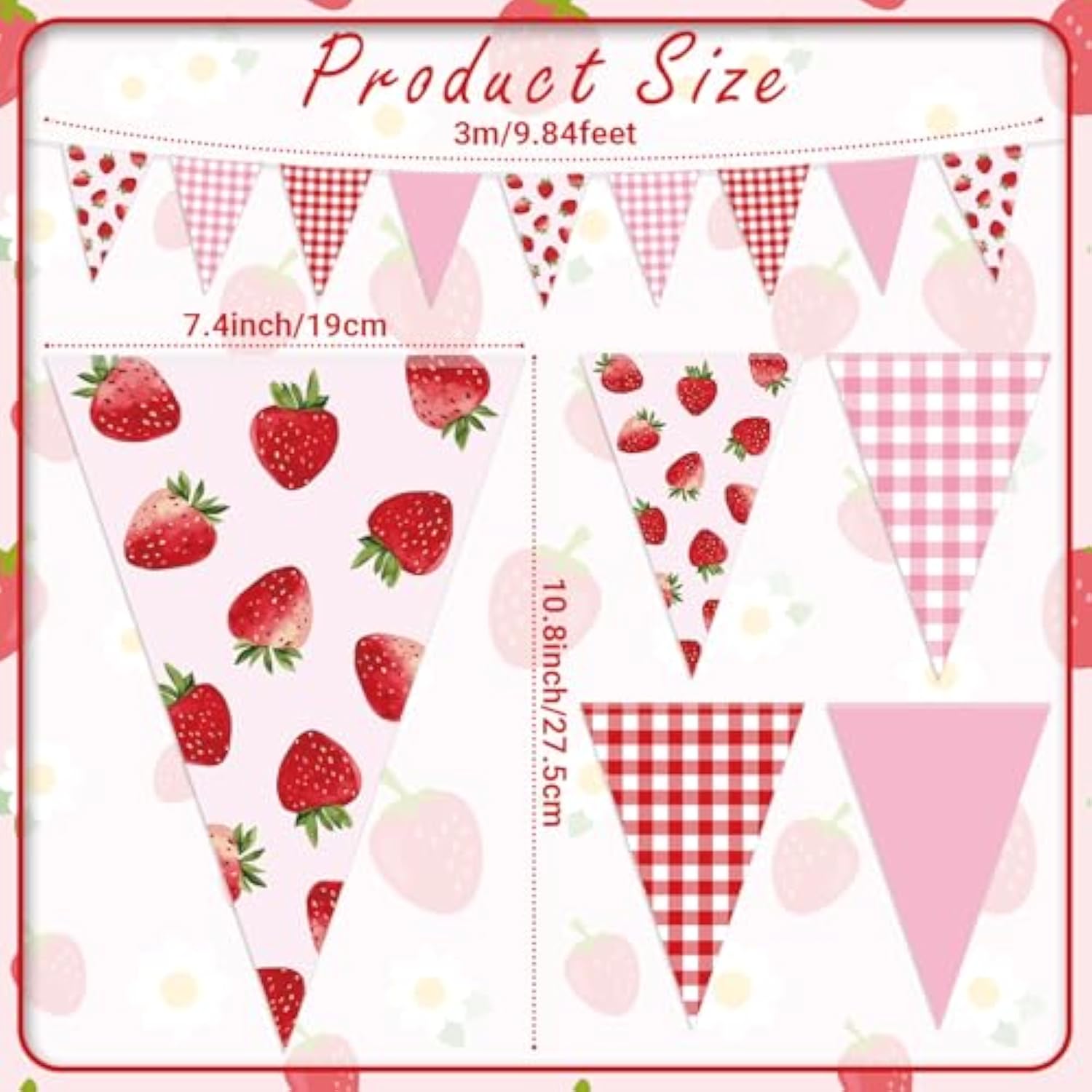 5 Pieces 49 Feet Strawberry Pennant Banners Party Decorations Red Berry Plaid Checkered And Pink Triangle Flags Bunting Banners For Strawberry Baby Shower Party Decor Indoor Outdoor Supplies