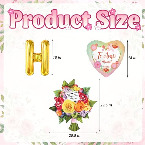 Happy Mothers Day Balloons Banner - Gold Mother's Day Balloons Flower Balloon and Heart Balloon for Mothers Day Decorations Supplies