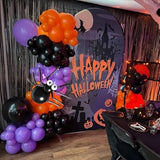 139Pc Halloween Balloon Arch Kit – Orange Black Purple with Bat & Spider Decor
