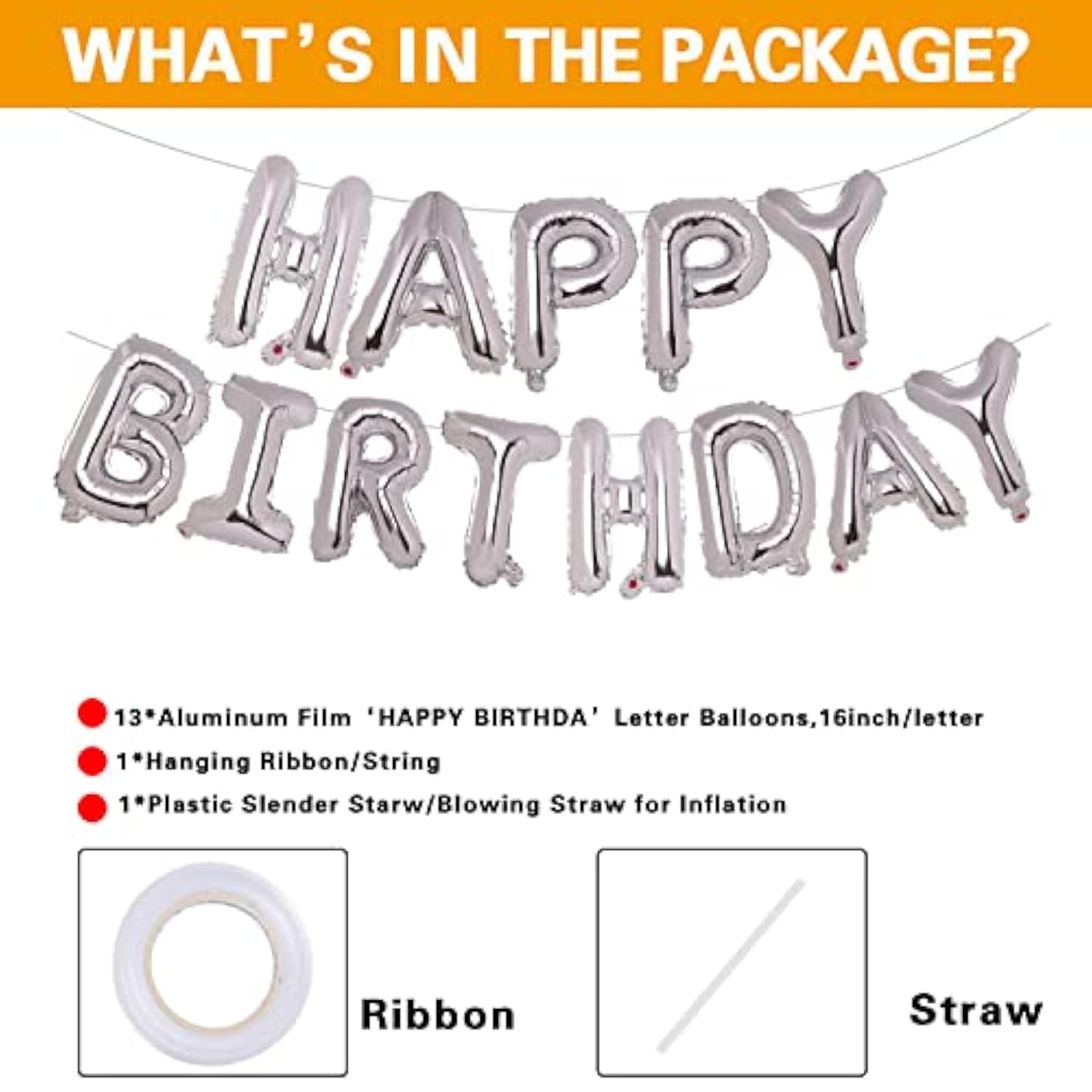 Silver Happy Birthday Balloon 16 Inch Mylar Foil Letters Balloons Happy Birthday Banner For Kids Child Adults Boys Girls Happy Birthday Sign Birthday Party Decorations Supplies