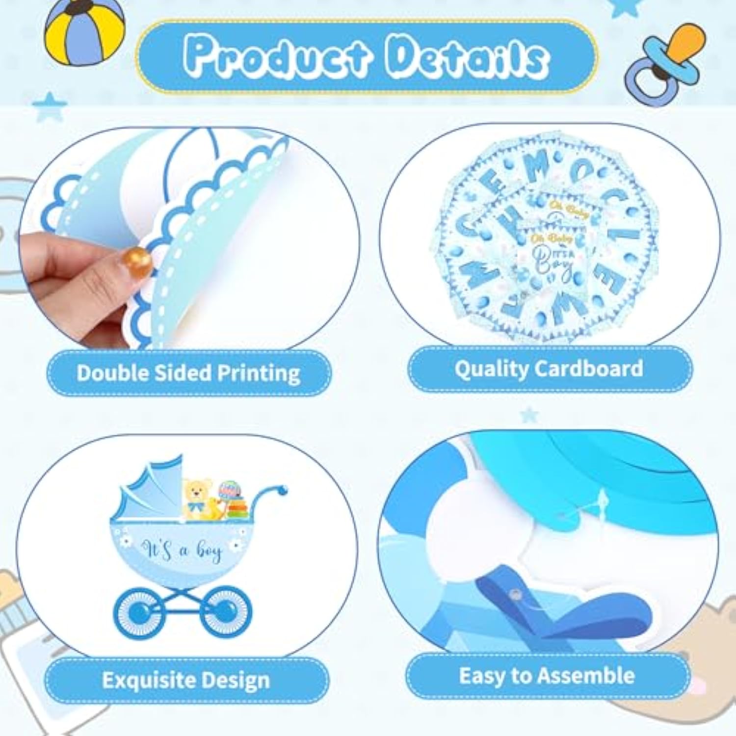 Welcome Home Baby Boy Decorations, Blue Baby Shower Decorations For Boys Welcome Home Banner It'S A Boy Hanging Swirls For Pregnancy Announcement Newborn Gender Reveal Party Supplies