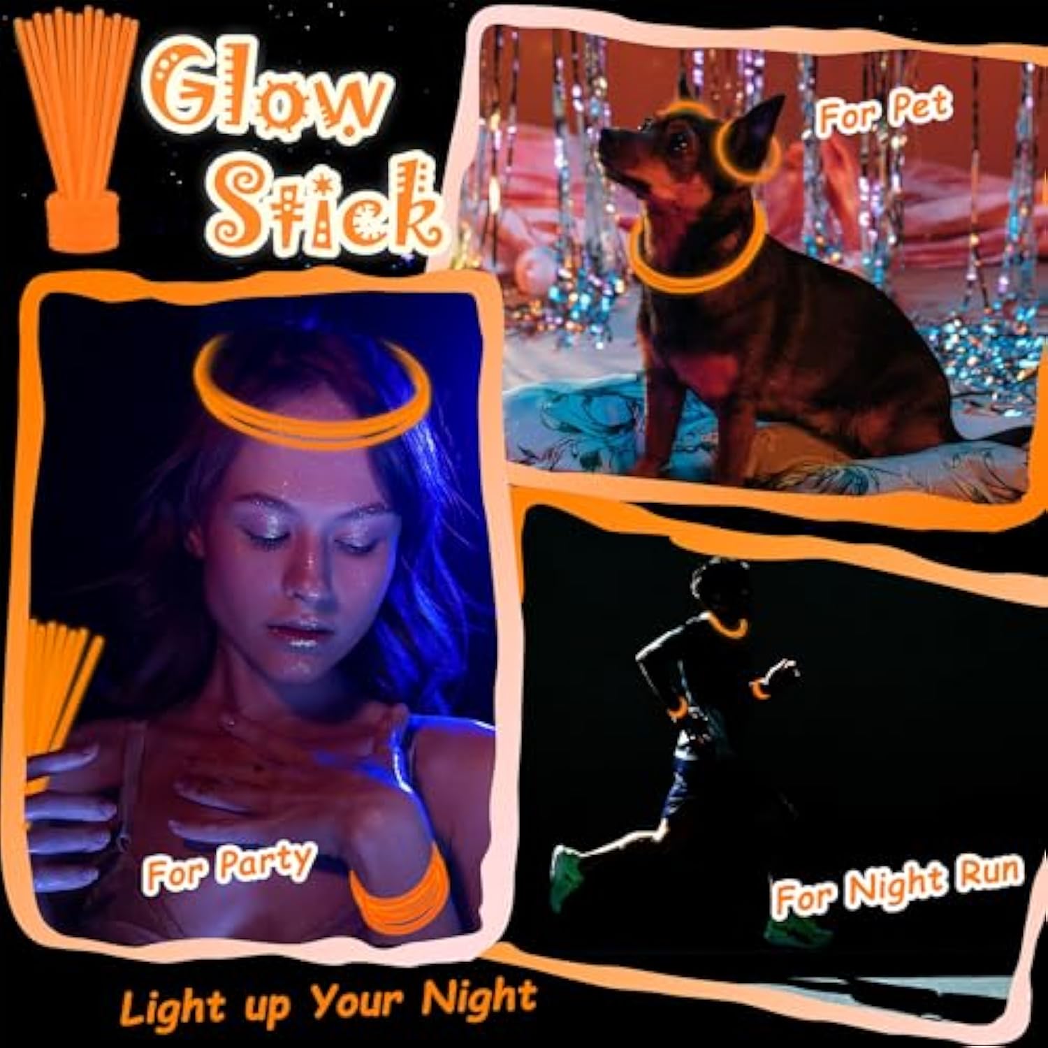 100 Pcs 8 Inch Orange Glow Sticks for Parties, Necklaces, and Bracelets