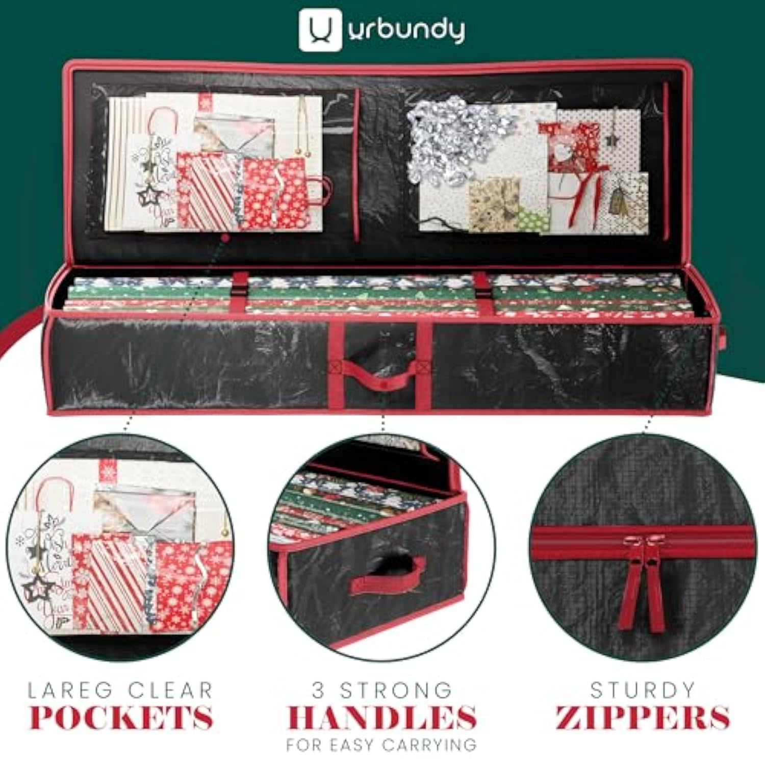 Heavy Duty Wrapping Paper Organizer - Black Christmas Storage Bag For Gift Bags & Decorations