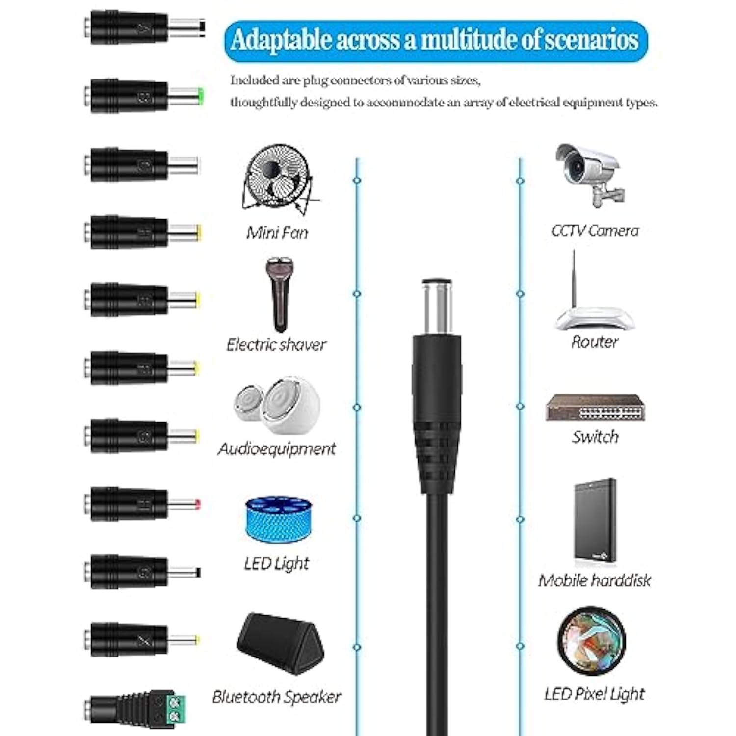 Usb To Dc 5V Power Cable, Dc 5.5X2.1Mm Plugs Charging Cord With 11 Interchange