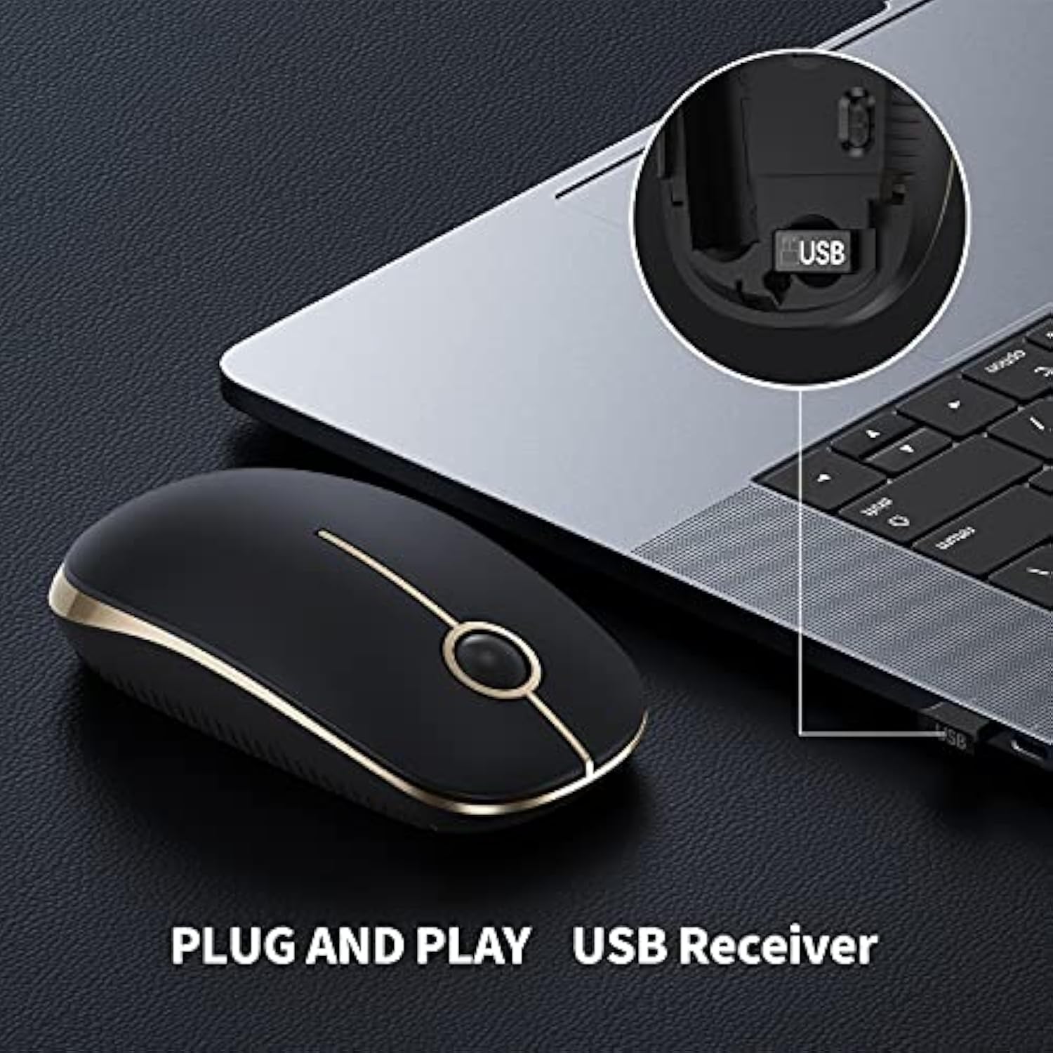 Wireless Mouse, 2.4G Slim Portable Computer Mouse With Nano Receiver Quiet Sil