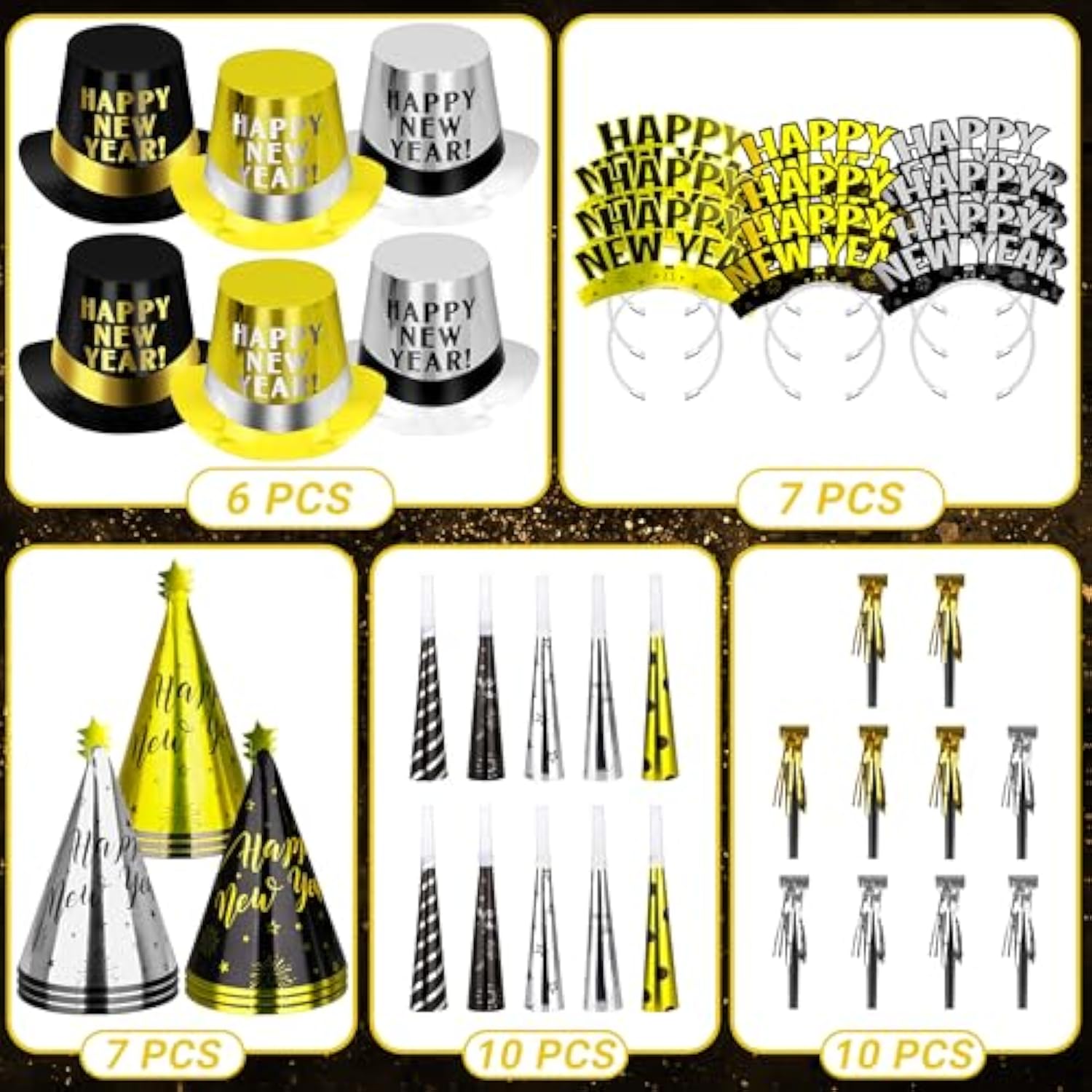 40pc New Year’s Eve Party Supplies for 20 with Hats, Headbands & Noise Makers