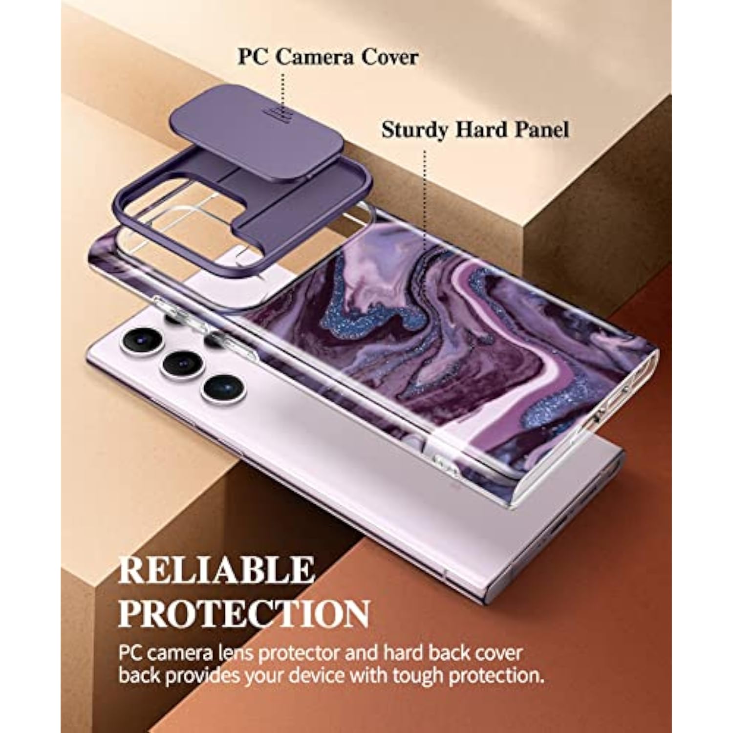 Slim Marble Design Shockproof with Slide Camera Cover Compatible with Samsung Galaxy S23 Ultra Case