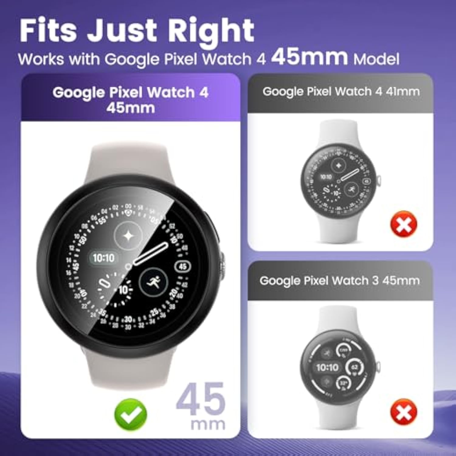 [2 Pack For Google Pixel Watch 4 45Mm (2025) Case With Built-In High Sensitive Screen Protector, Hard Pc Slim Face Cover Shockproof Protective Bumper For Google Pixel Watch