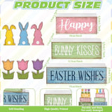 9 Pcs Easter Table Decoration Wooden Pastel Block Sign Reversible Bunny Tulip Centerpieces Farmhouse Double Side Spring Easter Tiered Tray Decor For Home Kitchen Office Desk